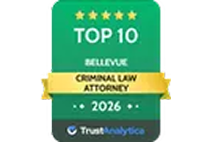 TrustAnalytica Top 10 Criminal Law Attorney award badge for Bellevue 2026